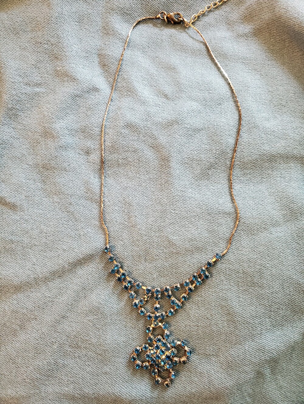 Silver-tone Necklace with Blue Crystal Pendant - Women Jewelry
